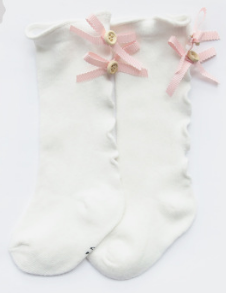 Cotton Baby Knee-High Socks with Bow and Ruffle Trim for Girls