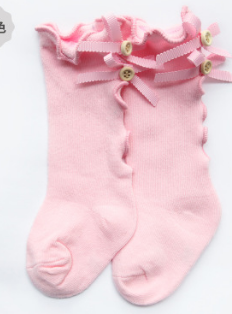 Cotton Baby Knee-High Socks with Bow and Ruffle Trim for Girls