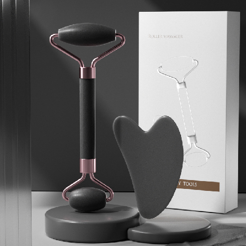 Set Rodillo Facial Doble Rosa Cuarzo y Scraper Corazón